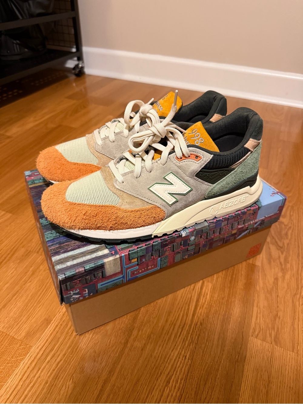 New Balance 998 Sneakers - Orange, Green, Cream